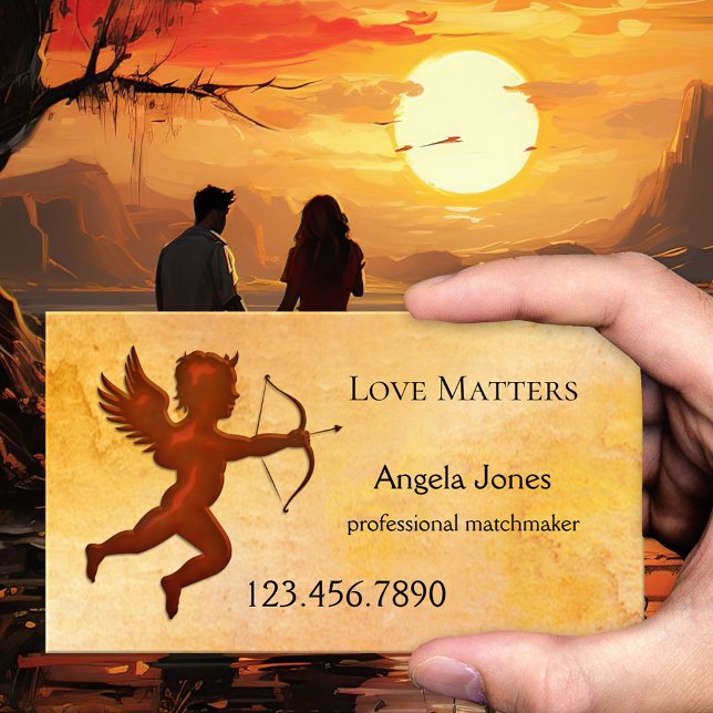 Cartão de visita de Compromisso do Cupid Matchmake (A romantic business card featuring Cupid with his arrow on watercolor - matchmaker - online dating)
