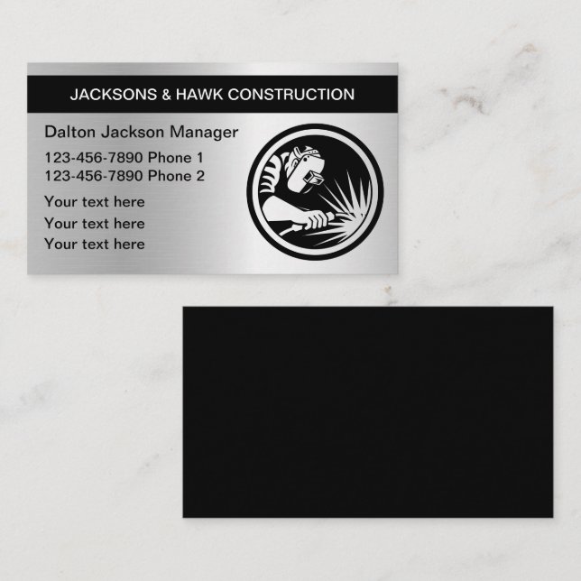 Cartão de visita de Construção de Olhe Metálico (Frente/Verso)