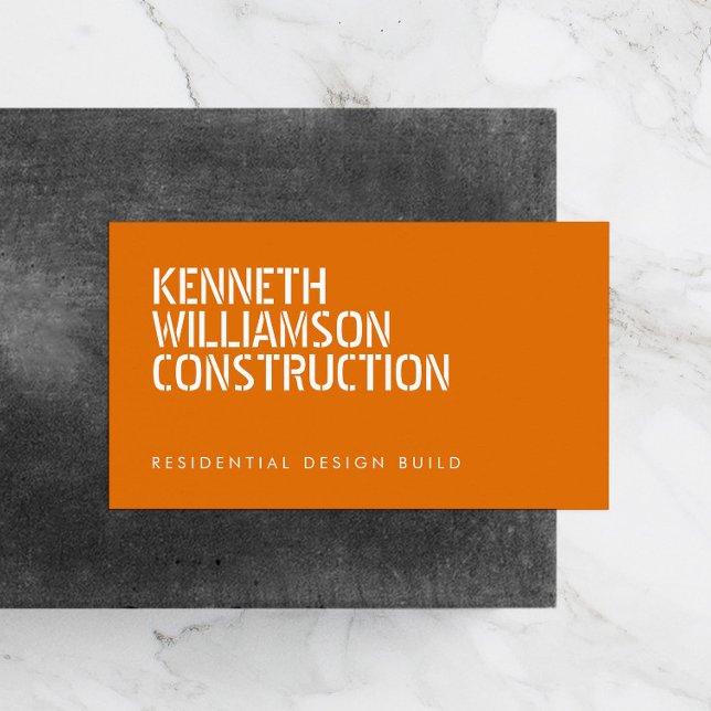 Cartão de visita de Construção Laranja Estenciosa  (Criador carregado)