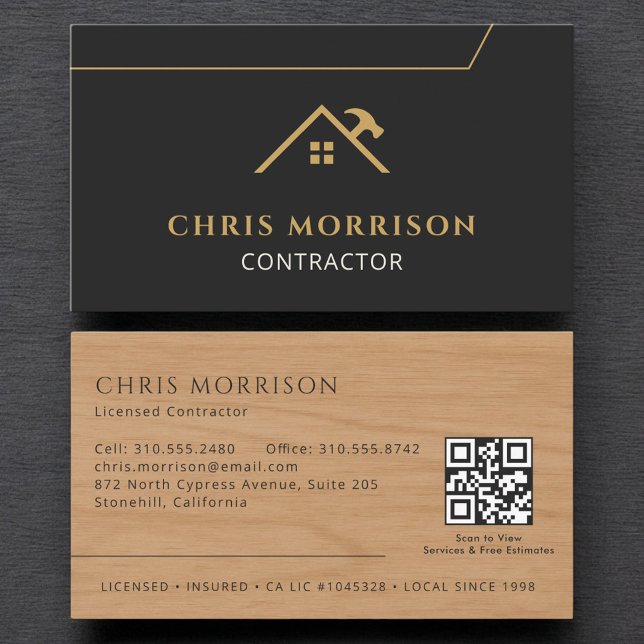 Cartão de Visita de Construtor de Madeira QR Code  (Criador carregado)