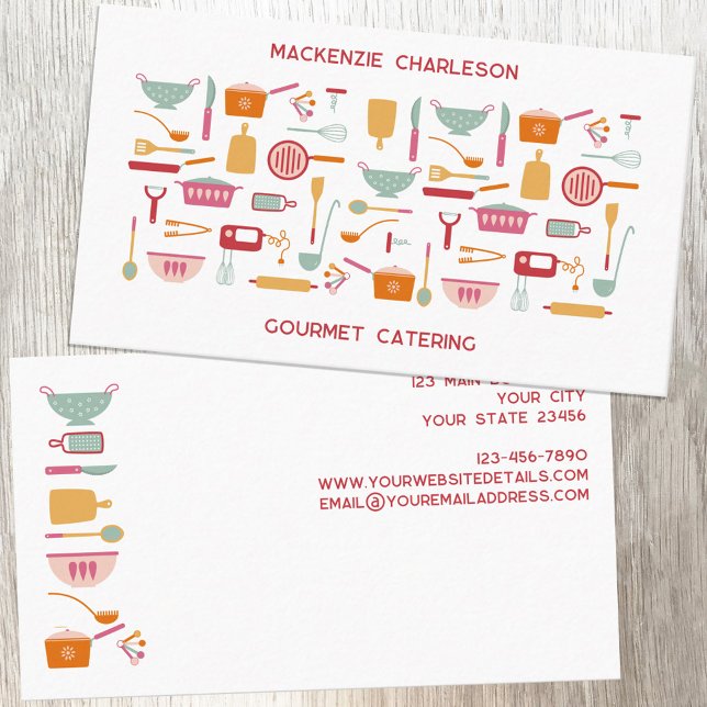 Cartão de visita de cozinha (Retro kitchen catering cafe bakery restaurant custom business cards)