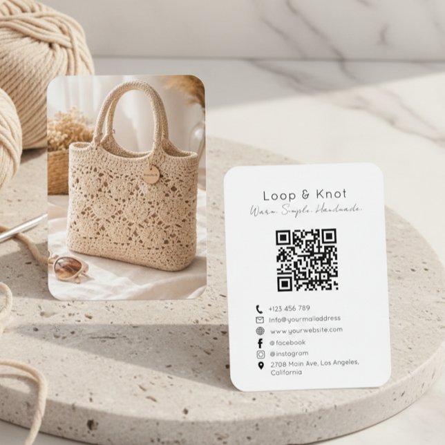 Cartão de Visita de Crochê Feito à Mão com QR Code (Criador carregado)