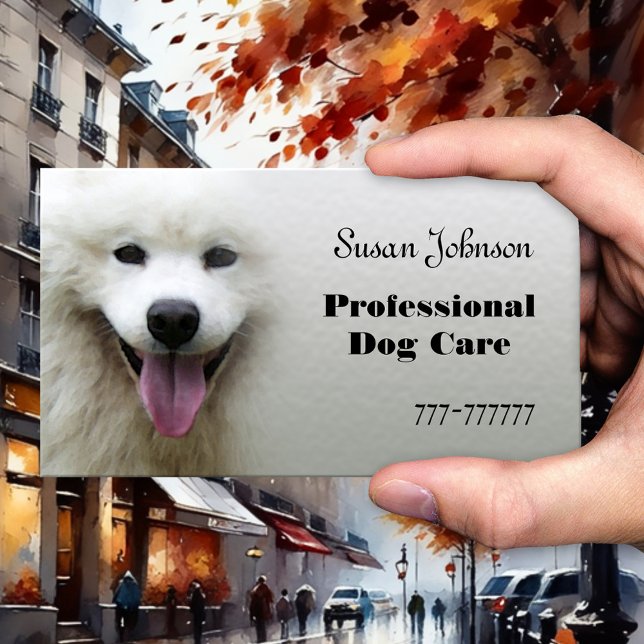 Cartão de Visita de Cuidados Profissionais para Cã (Business card for a professional dog walker or someone grooming and caring for dogs)