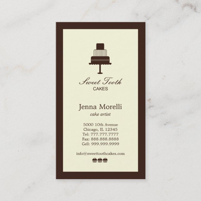 Cartão de visita de Cupcakes de tortas e  (Frente)