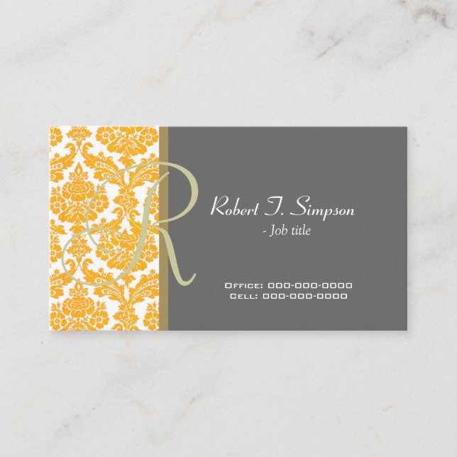 cartão de visita de damasco amarelo legal e elegan (Frente)