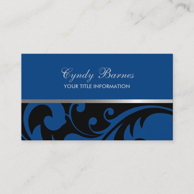 Cartão de visita de Damasco Preto e Azul (Frente)