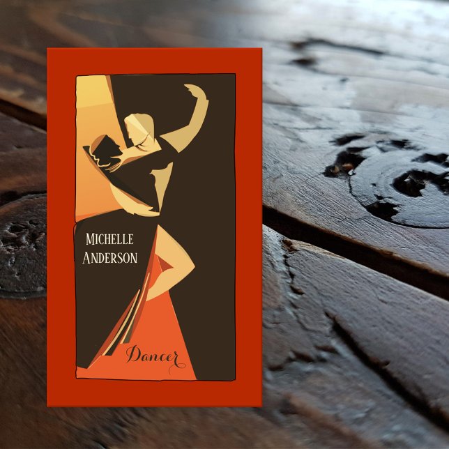 Cartão de visita de Dançarino Profissional (Business card featuring a stylized dancing couple)