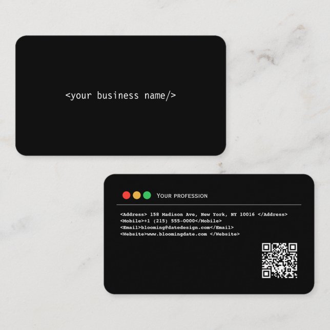 Cartão de visita de desenvolvedor com código QR (Frente/Verso)