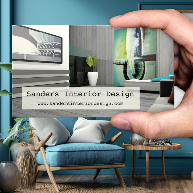 Cartão de Visita de Design de Interiores Moderno p (Interior design home decorator styling business card with transparent text area)