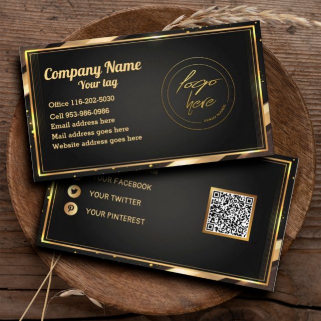 Cartão de visita de Design de logotipo profissiona (Elegant black gold business card #boutique #modern #gold#professional #qrcode)