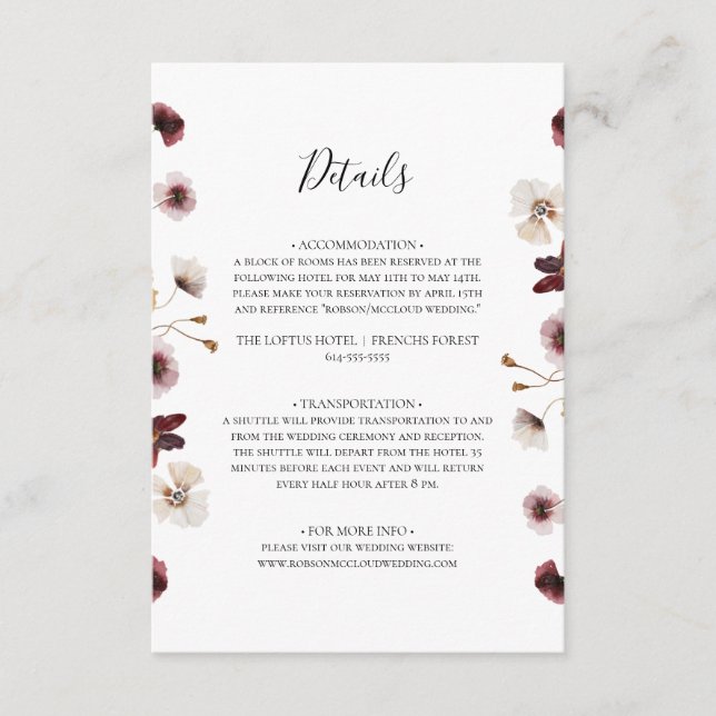 Cartão de Visita de Detalhes do Flor Selvagem de C (Frente)