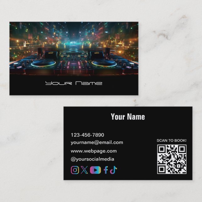 Cartão de Visita de DJ néon moderno (Frente/Verso)