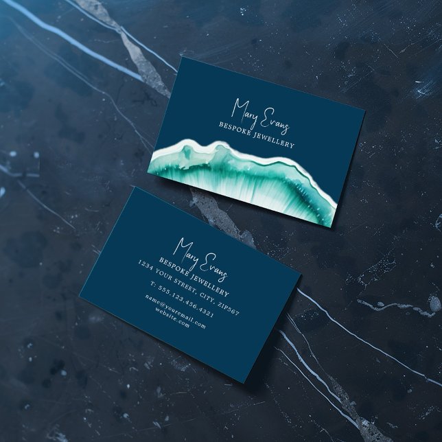 Cartão de visita de efeito de estilo agate de luxo (Display your name and business details proudly on this blue agate effect business card.)