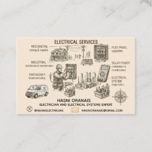 Cartão de Visita de Eletricista Estilo Gravura Vin