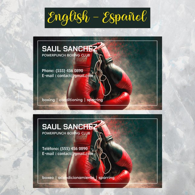Cartão de visita de Espanhol Bilíngue do BoxClub (Boxing Club Bilingual Spanish Business Cards)