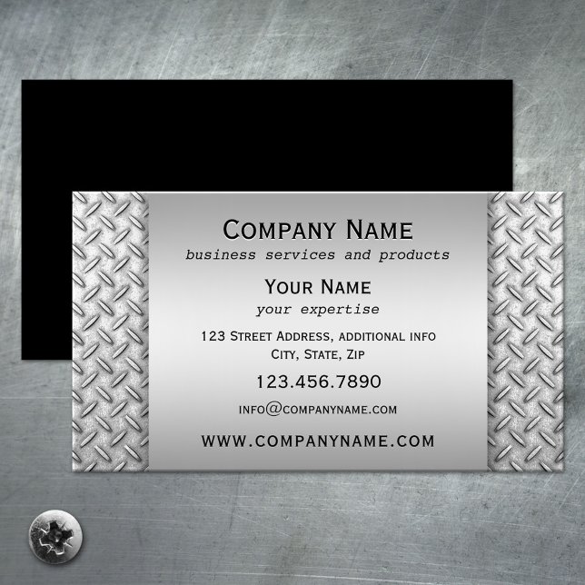Cartão de visita de Estilo Metálico Silver (Metallic design business card for a builder, handyman, construction worker or technical professional)