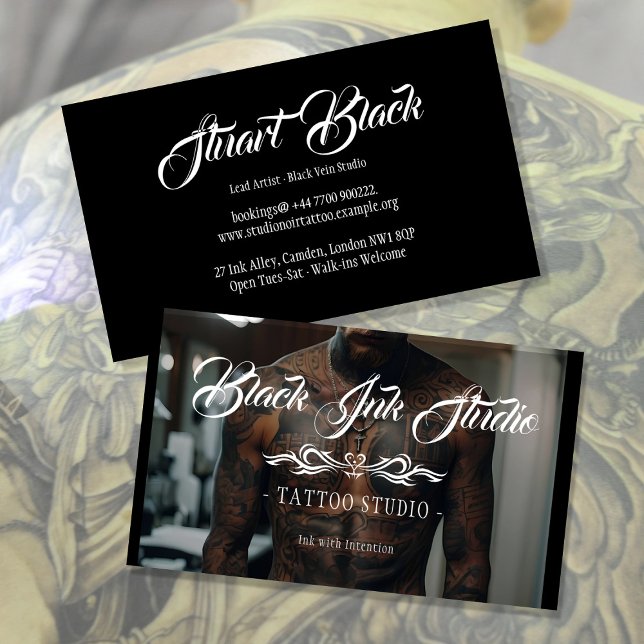 Cartão de Visita de Estúdio de Tatuagem | Modelo E (Criador carregado)