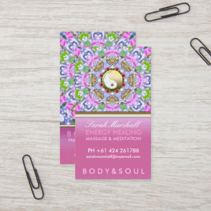 Cartão de visita de Faísca Rosa Holístico com Cura