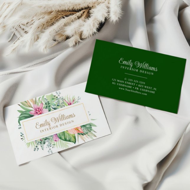 Cartão de visita de Flores Tropicais de Aquarela (Criador carregado)