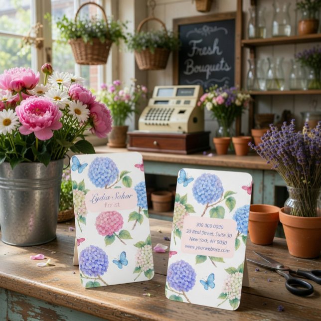 Cartão de Visita de Florista de Hidrangea em Aquar (Criador carregado)