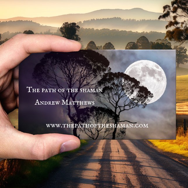 Cartão de visita de Foto do Conselheiro Espiritual (Spiritual shaman business card featuring a moon shining through the trees - with photo or QR code)