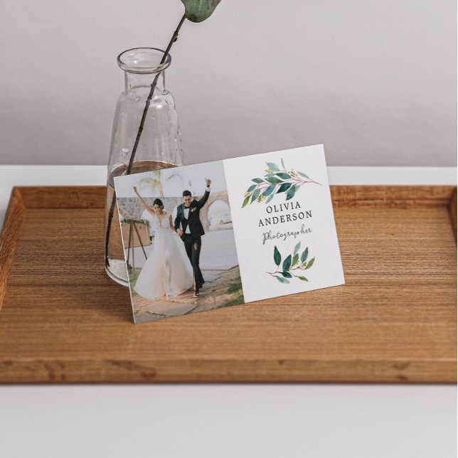 Cartão de visita de Foto Moderna Greenery (Criador carregado)