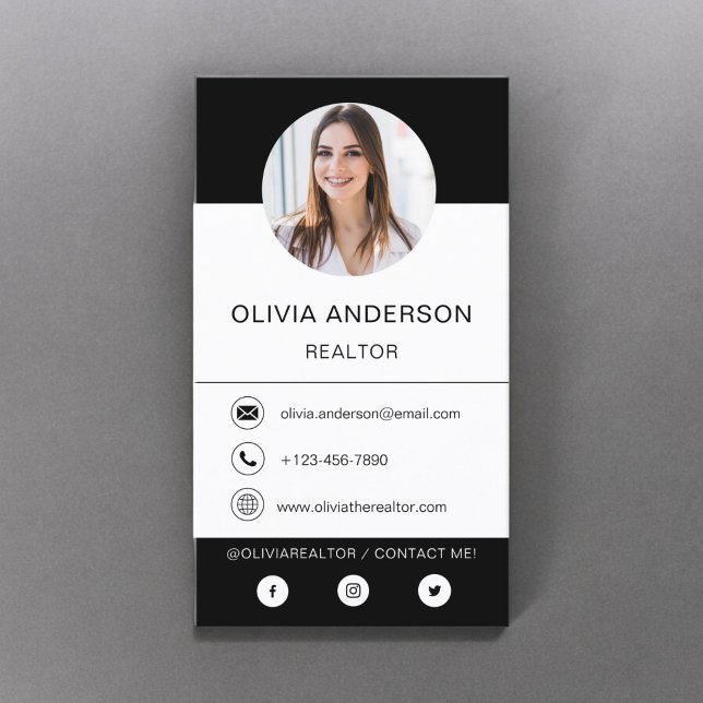 Cartão de visita de Foto Preto Profissional (Criador carregado)