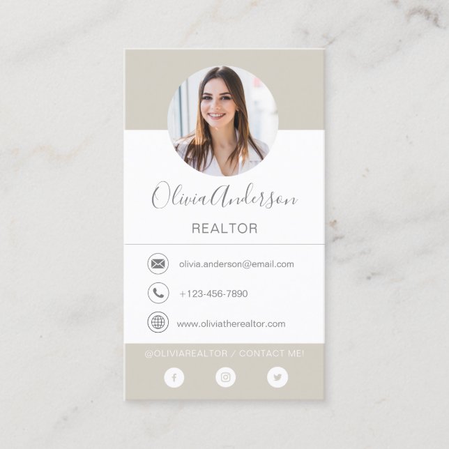 Cartão de visita de Foto Profissional Beige Terrac (Frente)