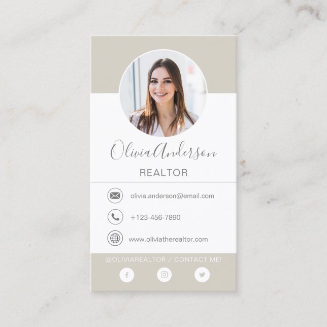 Cartão de visita de Foto Profissional Beige Terrac (Frente)