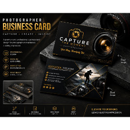 Cartão de Visita de Fotografia Preto e Dourado