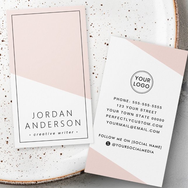 Cartão de visita de geometria rosa-claro moderno (Modern light blush pink geometric business card)