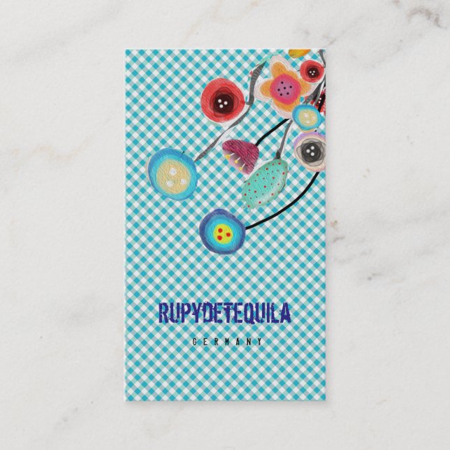 Cartão de visita de Gingham Azul (Frente)