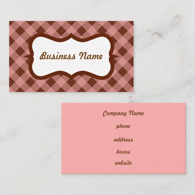 Cartão de visita de Gingham Rosa e Castanho (Frente/Verso)