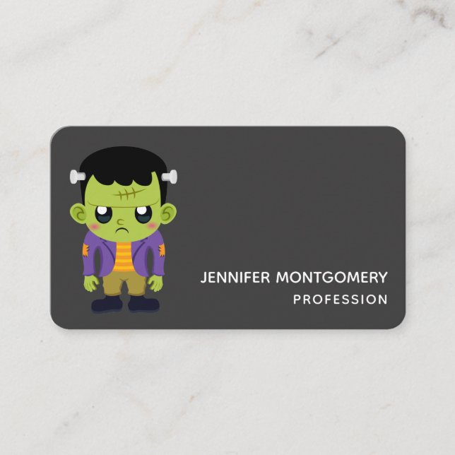 Cartão de visita de Halloween do Monstro Verde Fra (Frente)