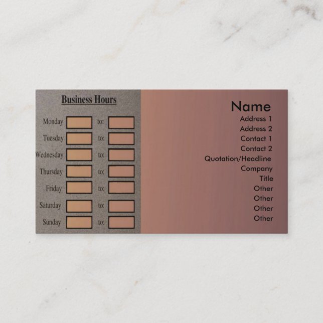 Cartão de visita de Horas de Negócios (Frente)