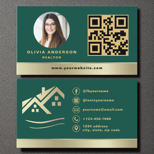Cartão de Visita de Imóveis QR Code Dourado Casa V