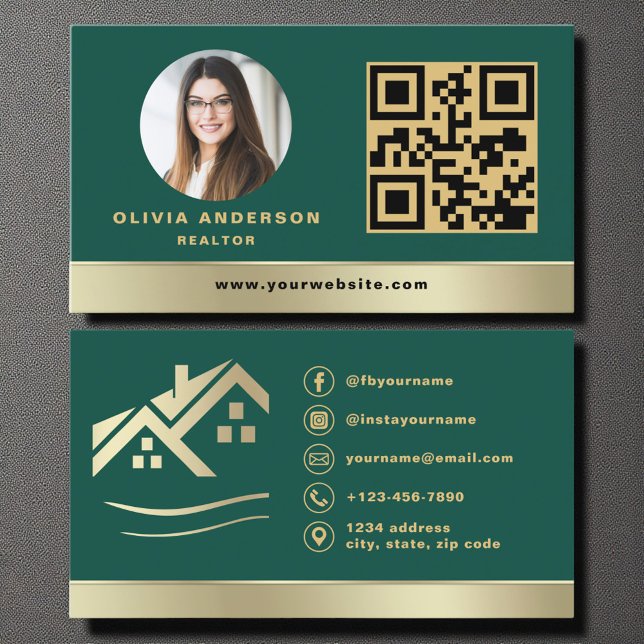 Cartão de Visita de Imóveis QR Code Dourado Casa V (Criador carregado)