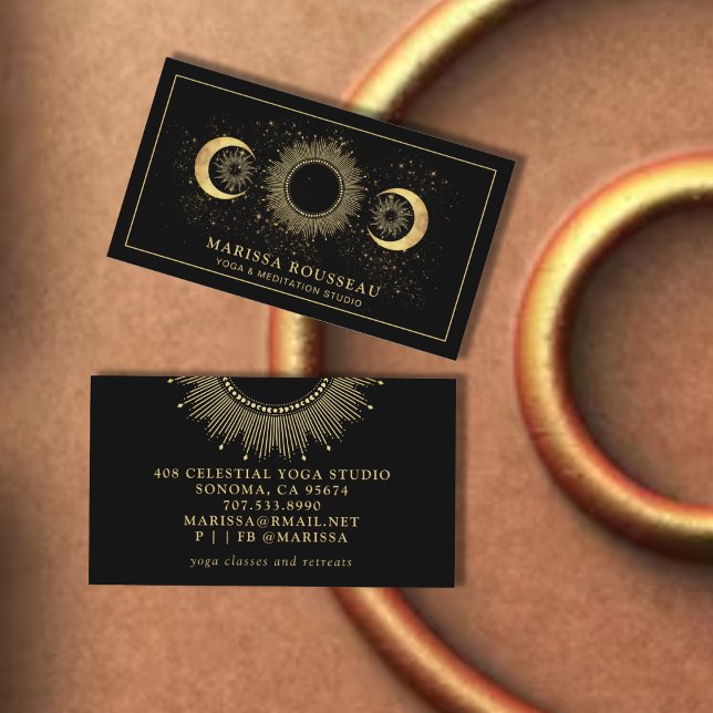 Cartão de Visita de Instrutor de Yoga do Sol Lua C (Criador carregado)