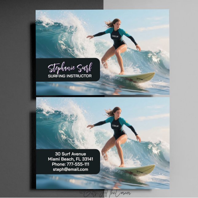 Cartão de Visita de Instrutora de Surf (Criador carregado)
