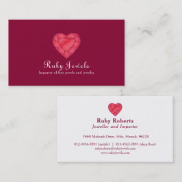 Cartão de visita de joias de joias de coração ruby