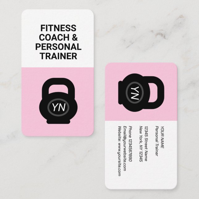 Cartão de visita de kettlebell rosa para personal  (Frente/Verso)