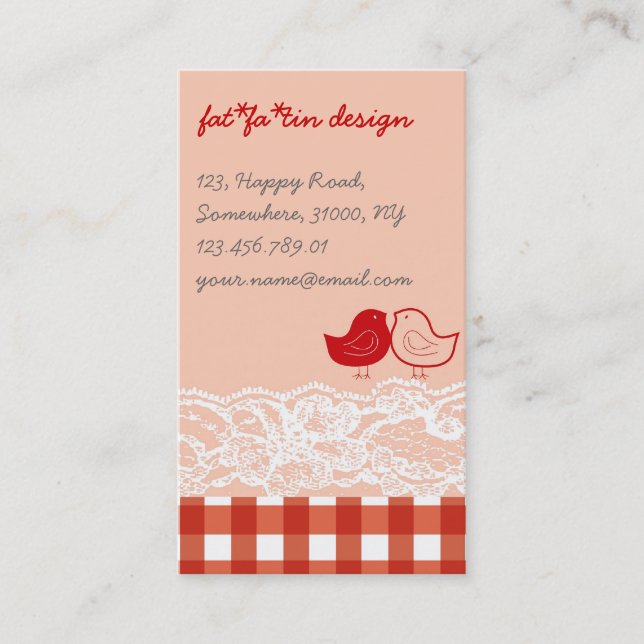Cartão de visita de Lace de Pássaros Vermelhos e R (Frente)