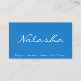 Cartão de visita de Letra de Script Azul e Branco