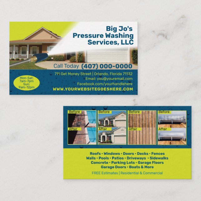 Cartão de visita de Limpeza de Energia/Pressão (Frente/Verso)
