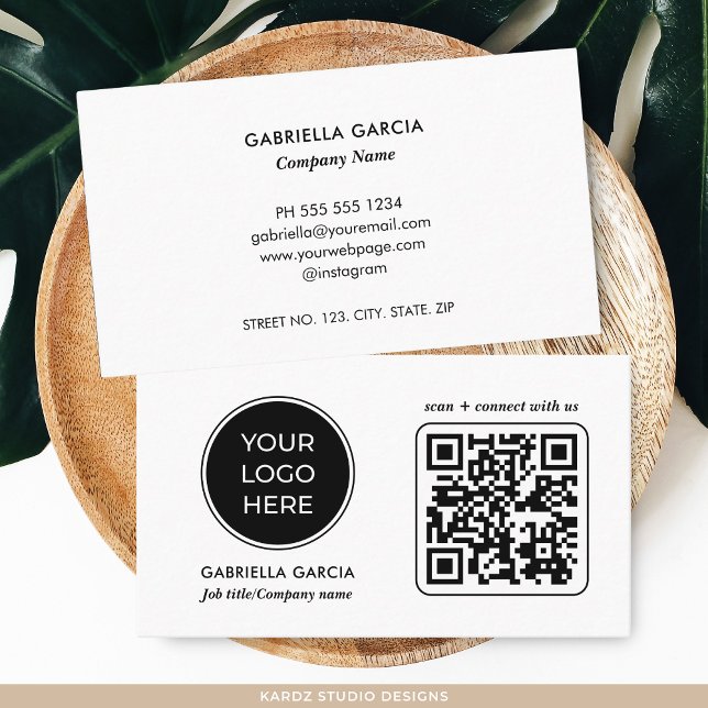 Cartão de visita de logotipo branco moderno digita (Add your logo, QR Code, and business information. )