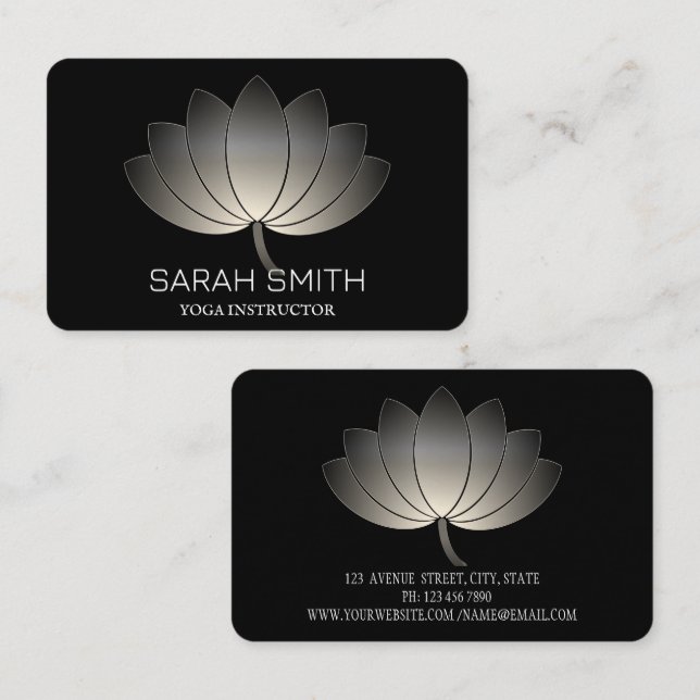 Cartão de visita de Lotus Preto Elegante Moderno (Frente/Verso)