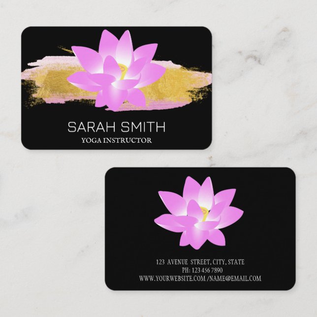 Cartão de visita de Lotus Preto Elegante Moderno (Frente/Verso)