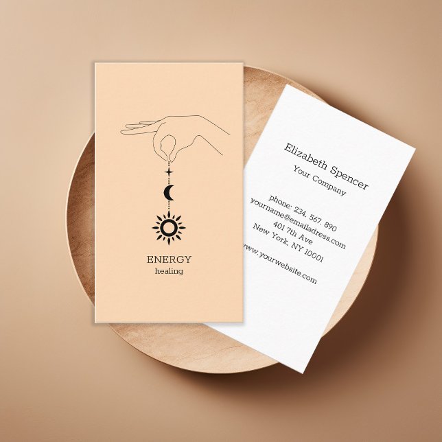 Cartão de visita de Lua Sun (Orange Sun Moon Illustration Business Card. Modern Whimsical. Perfect for Energy Healer & more.)
