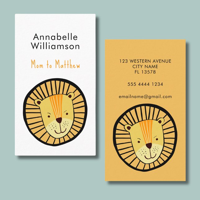 Cartão de visita de mamãe leão (Mommy calling card with lion design. Perfect for new school friends, parent networking & play dates.)