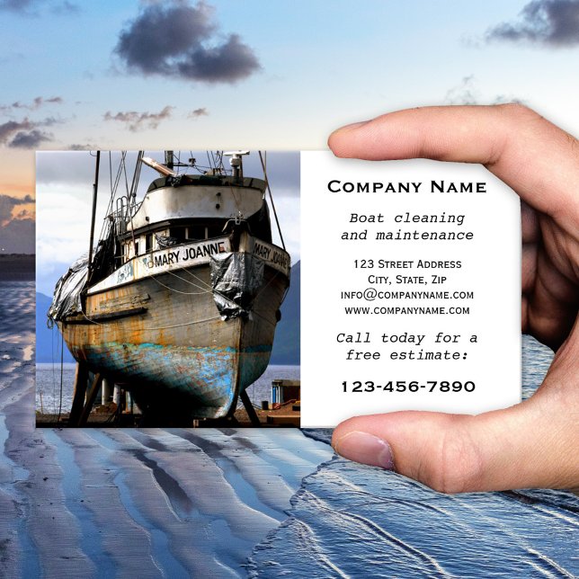 Cartão de visita de Manutenção de Limpeza de Barco (Business card for a company specialized in maintenance and cleaning of boats)